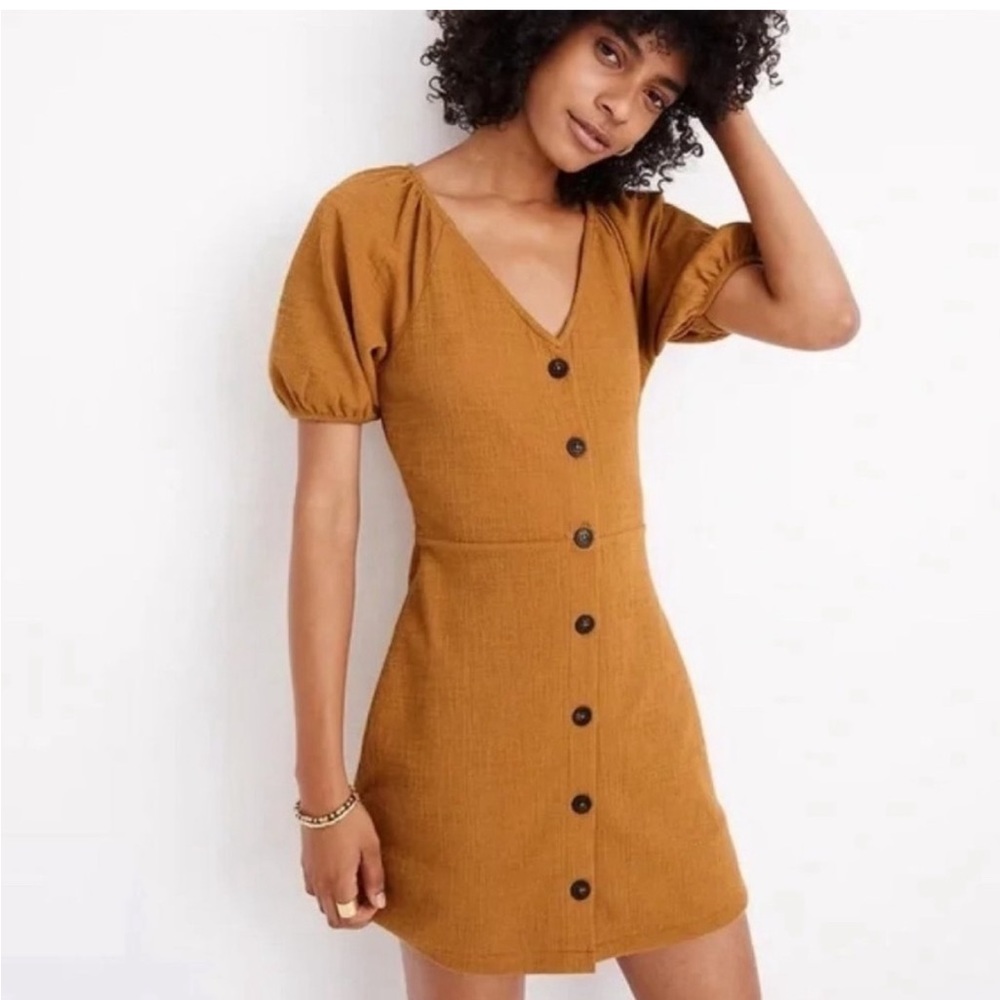 Madewell Texture and Thread gold button down dress